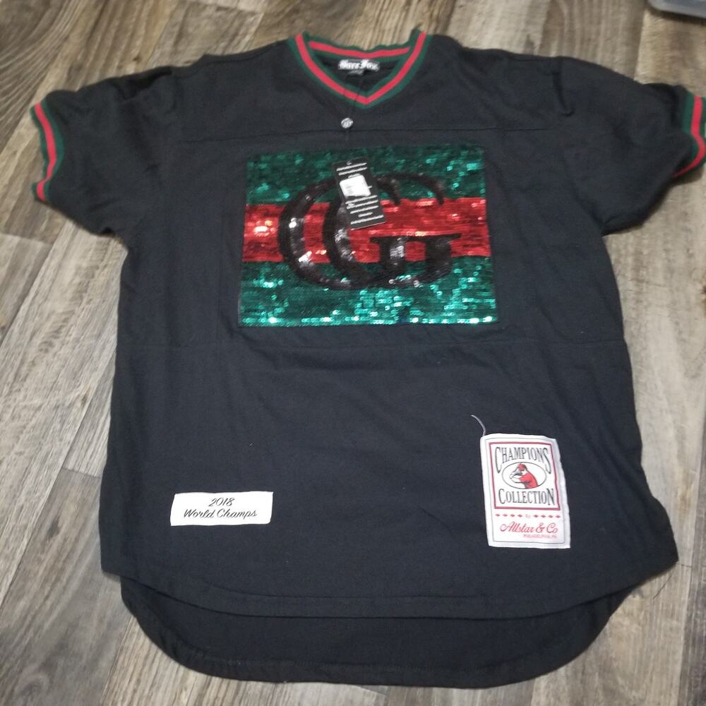 Vtg Y2K Bare Fox Fashion T-Shirt XL Designer Green/Red Sequin